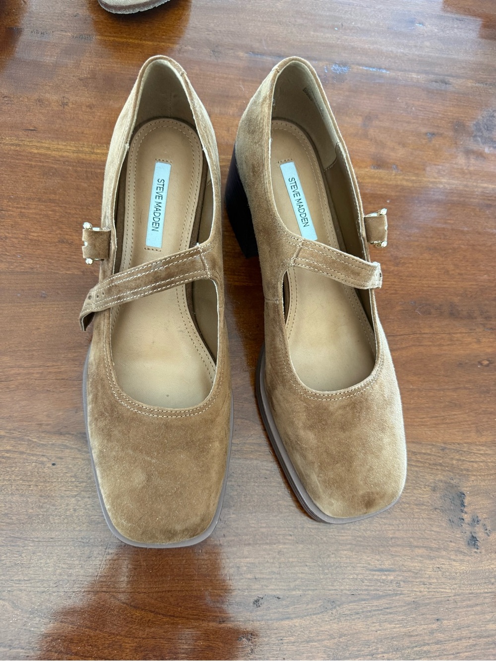 Steve Madden Camel Suede Mary Jane Block Heels